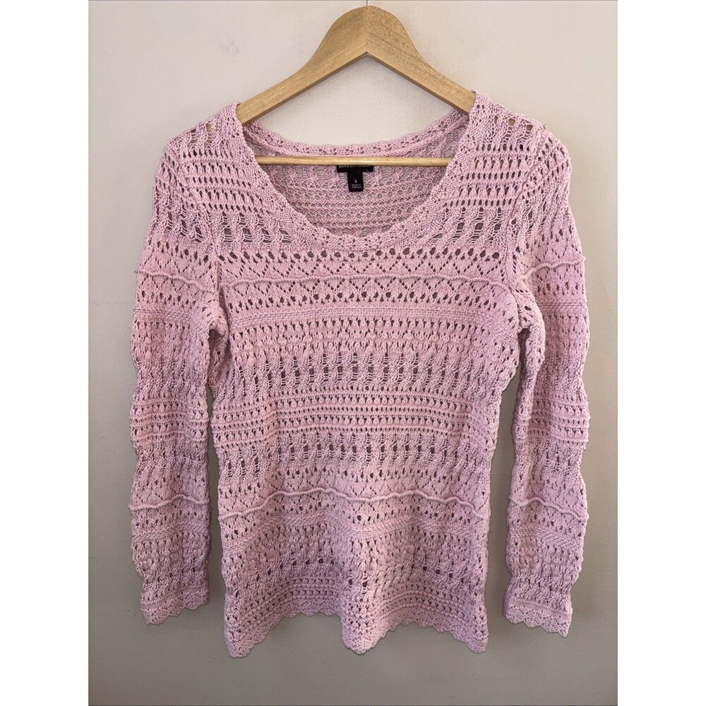 Dana Buchman Women’s Small Pink Crochet Sweater Textured Knit Cozy Cute